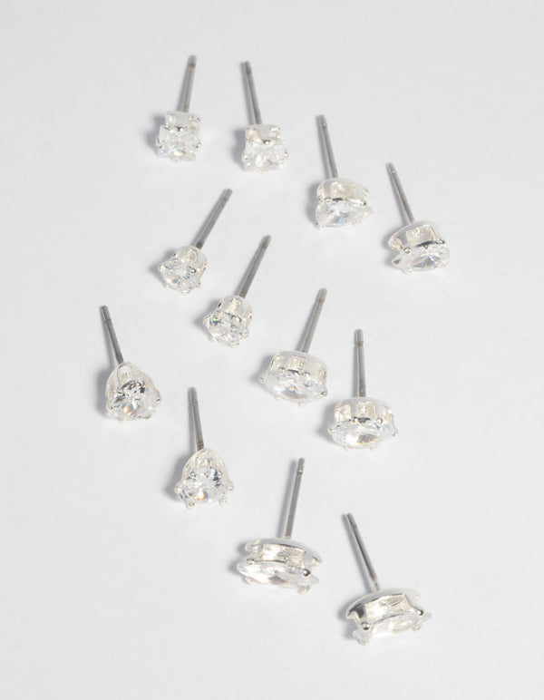 SIlver Cubic Zirconia Stud Earring Pack