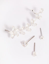 Silver Cubic Zirconia Vine Cuff Earring Pack - link has visual effect only