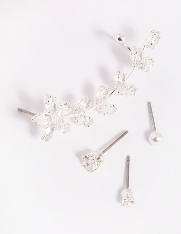 Silver Cubic Zirconia Vine Cuff Earring Pack