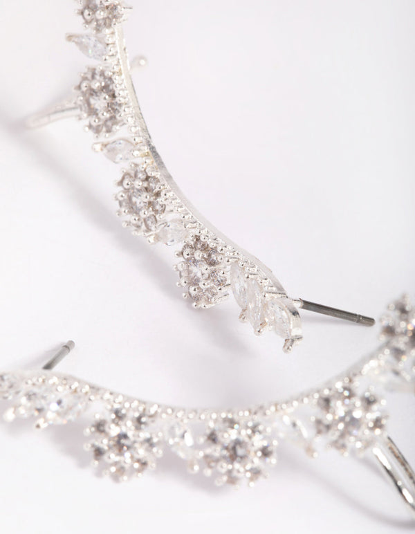 Silver Cubic Zirconia Rose Cuff Earrings