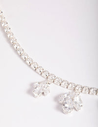 Silver Cubic Zirconia Marquise Statement Necklace and Earrings Set - link has visual effect only