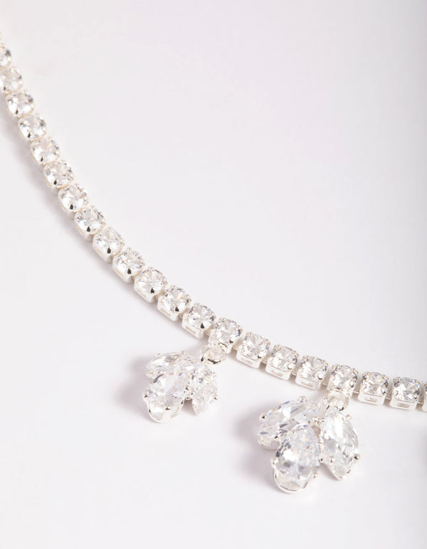 Silver Cubic Zirconia Marquise Statement Necklace and Earrings Set