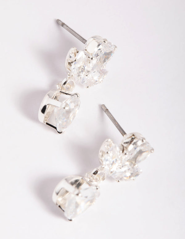 Silver Cubic Zirconia Marquise Statement Necklace and Earrings Set