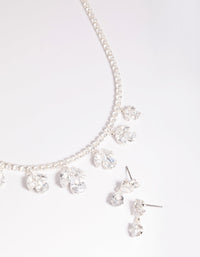 Silver Cubic Zirconia Marquise Statement Necklace and Earrings Set - link has visual effect only