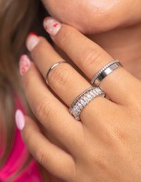 Rhodium Cubic Zirconia Baguette Ring - link has visual effect only