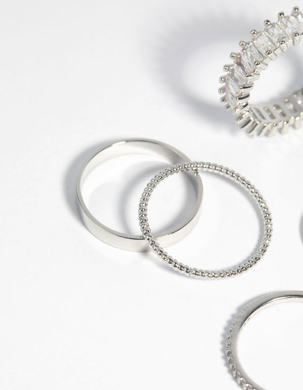 Rhodium Cubic Zirconia Baguette Ring