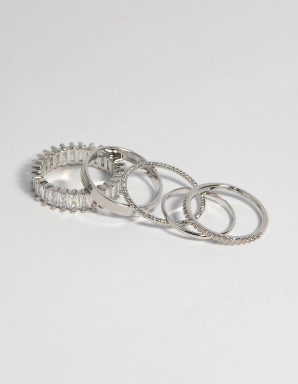 Rhodium Cubic Zirconia Baguette Ring