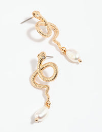 Gold Snake and Pearl Drop Earrings - link has visual effect only