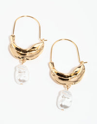 Gold Organic Metal Pearl Hoop Earrings - link has visual effect only