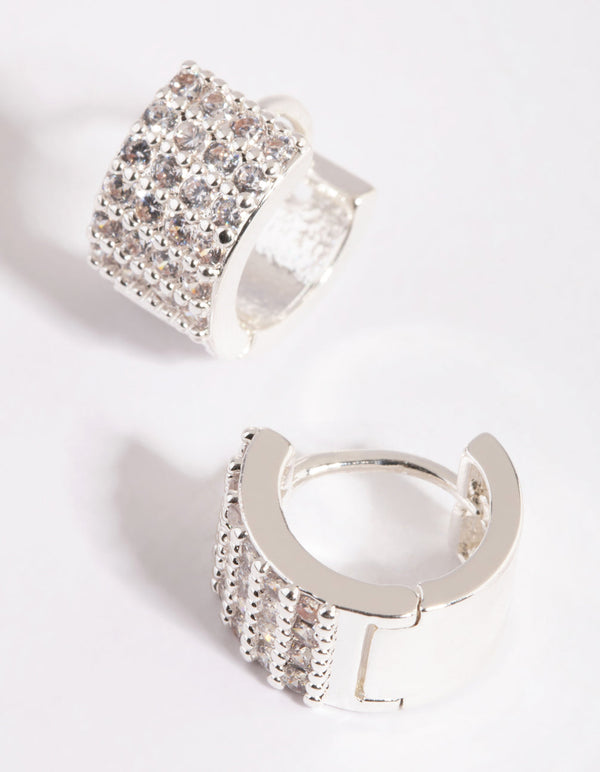 Silver Pave Huggie Hoop Earrings