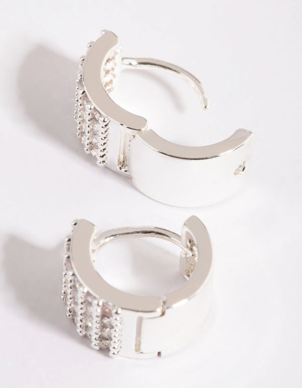 Silver Pave Huggie Hoop Earrings