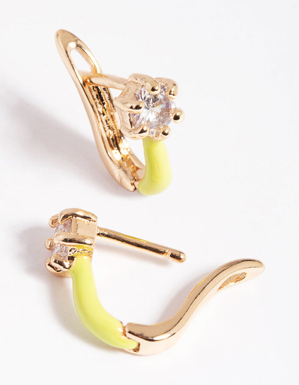 Lime Diamante Huggie Hoop Earrings