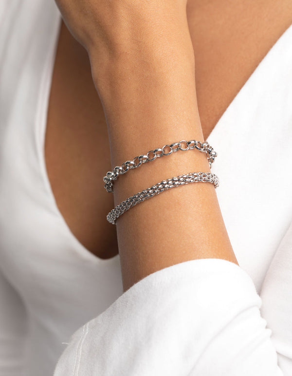 Rhodium Chunky Bracelet Set