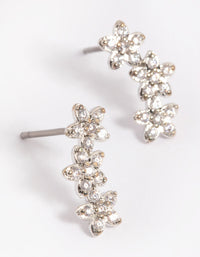 Rhodium Flower Cluster Crawler Stud Earrings - link has visual effect only
