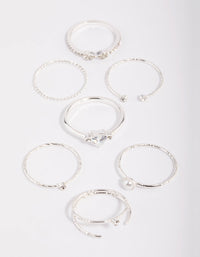 Zilveren sierlijke diamant- en parelringset - link has visual effect only