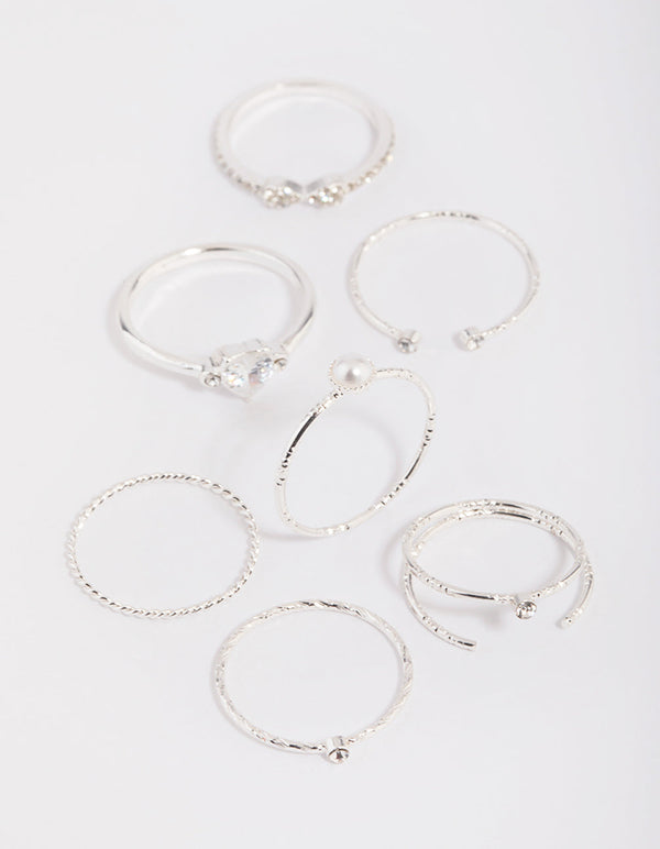 Zilveren sierlijke diamant- en parelringset