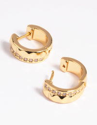 Gold Plated Cubic Zirconia Textured Huggie Hoop Earrings - link has visual effect only