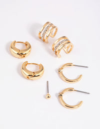 Gold Plated Diamante Cuff Stud and Hoop Earring Pack - link has visual effect only