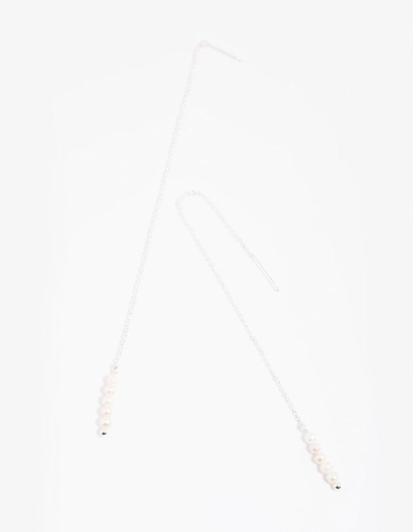 Silver Plated Pearl Thread Through Earrings