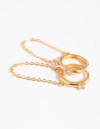 Gold Plated Cubic Zirconia Chain Huggie Hoop Earrings - link has visual effect only
