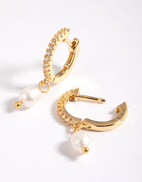 Vergulde Cubic Zirconia Parel Huggie Hoop Oorbellen - link has visual effect only