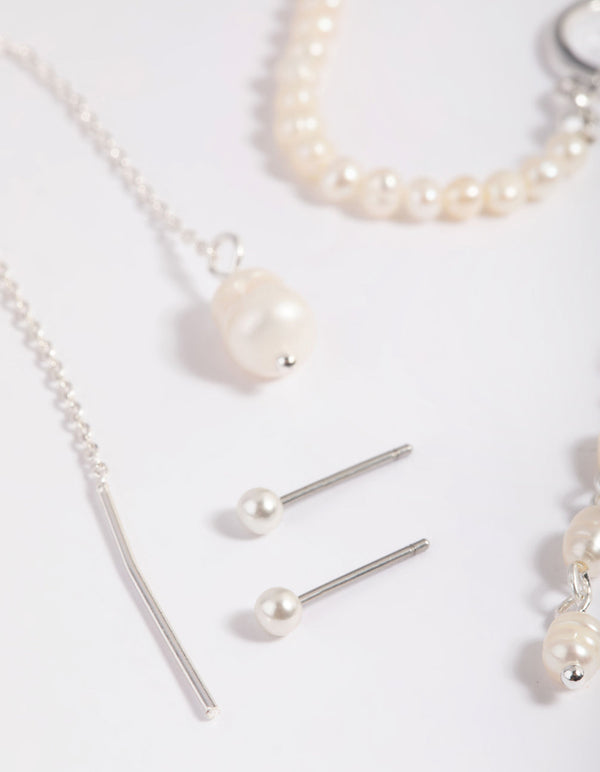 Stapelpakket met oorbellen van verzilverde parelketting