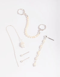 Stapelpakket met oorbellen van verzilverde parelketting - link has visual effect only