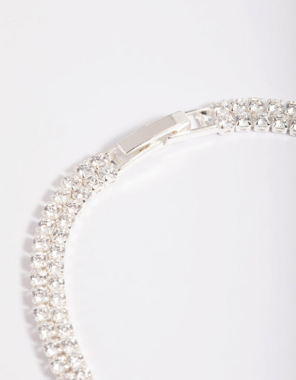 Silver Plated Cubic Zirconia Layered Bracelet