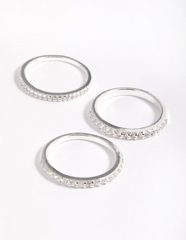Silver Plated Cubic Zirconia Ring Stack Pack