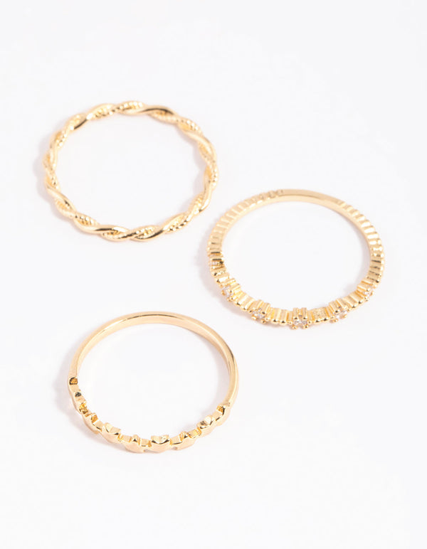 Gold Plated Cubic Zirconia Star Ring Stack Pack