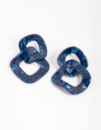 Blue Interlooped Link Stud Earrings - link has visual effect only