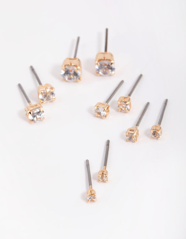 Gold Diamante Stud Earring Pack