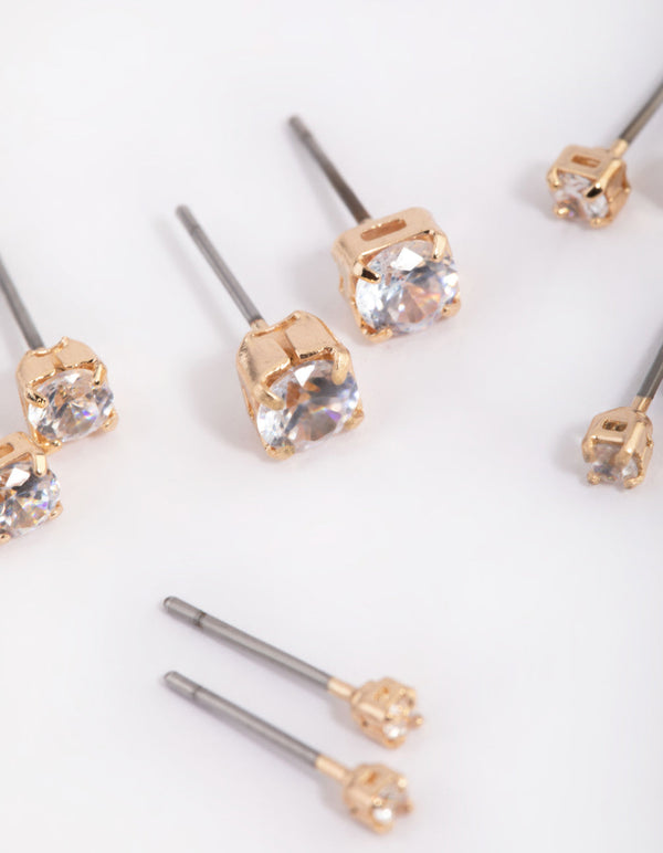 Gold Diamante Stud Earring Pack