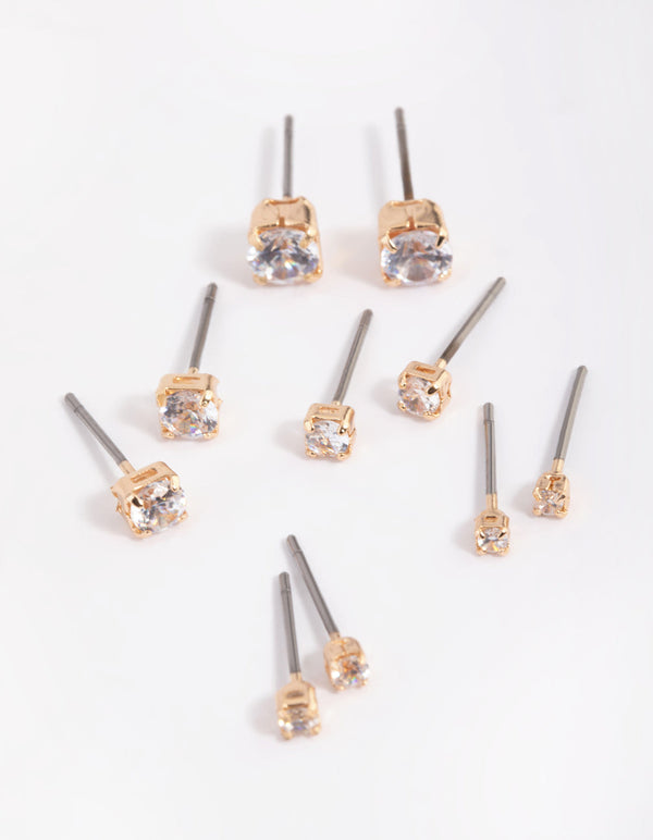 Gold Diamante Stud Earring Pack