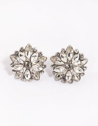 Rhodium Diamante Flower Stud Earrings - link has visual effect only