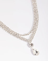 Zilveren diamant traanvormige gelaagde ketting - link has visual effect only