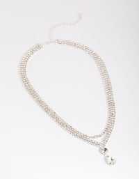Zilveren diamant traanvormige gelaagde ketting - link has visual effect only