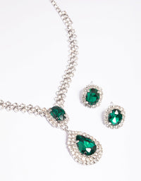 Green Diamante Teardrop Necklace and Earrings Set - link has visual effect only