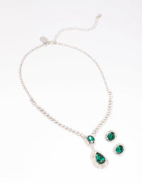 Green Diamante Teardrop Necklace and Earrings Set - link has visual effect only