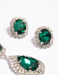 Green Diamante Teardrop Necklace and Earrings Set - link has visual effect only