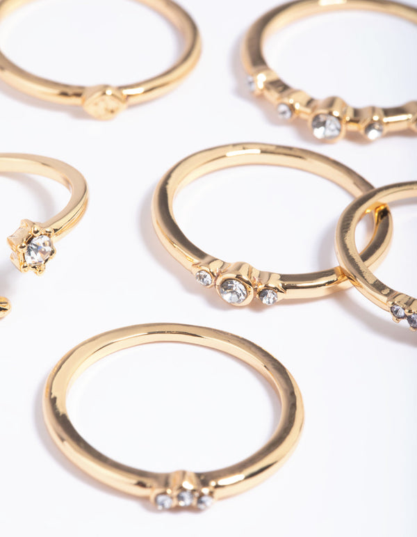 Gold Plated Diamante Celestial Ring Stack Pack