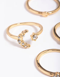 Gold Plated Diamante Celestial Ring Stack Pack - link has visual effect only