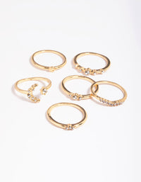 Gold Plated Diamante Celestial Ring Stack Pack - link has visual effect only