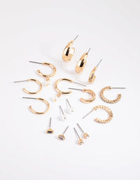 Gold Pearl Stud and Hoop Earring Pack - link has visual effect only