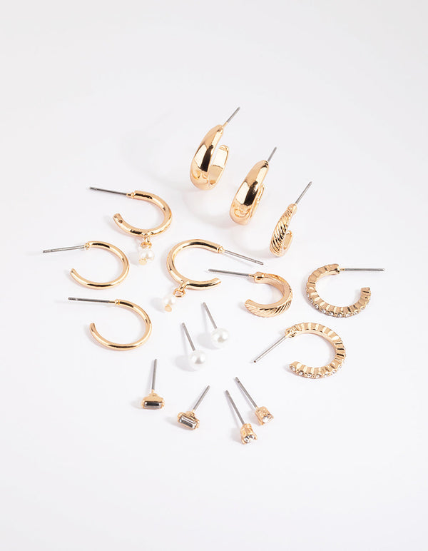 Gold Pearl Stud and Hoop Earring Pack