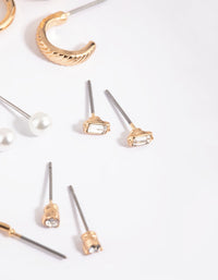 Gold Pearl Stud and Hoop Earring Pack - link has visual effect only