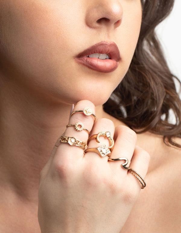 Antique Gold Crescent Ring Stack Pack
