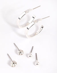 Silver Plain Stud and Hoop Earring Pack - link has visual effect only