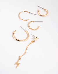 Gold Star and Bolt Huggie Hoop Earrings - link has visual effect only