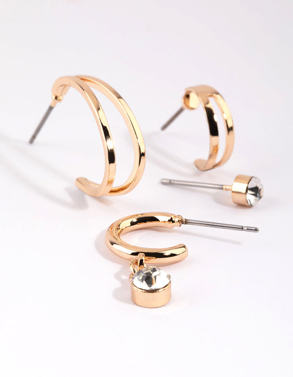 Gold Diamante Hoop Earring Stack Pack